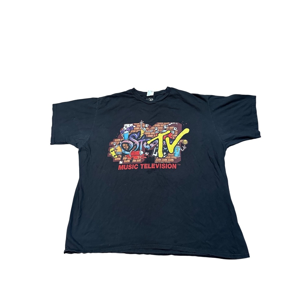MTV Music Television Graffiti Logo Black Graphic T-Shirt Mens 2XL Port & Company